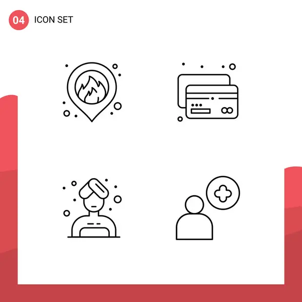 4つの商用ファイルのセットフラットカラー火災 カード ユーザー編集可能なベクトルデザイン要素のためのパック — ストックベクタ