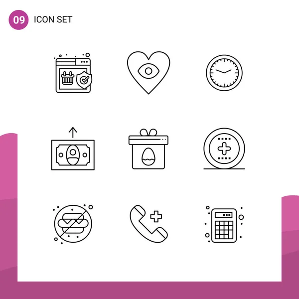 Outline Concept Websites Mobile Apps Egg Gift Office Money Cash — Stock Vector