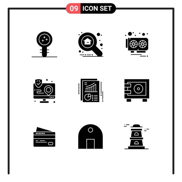 Universal Icon Symbols Grupo Glifos Sólidos Modernos Mapa Interacción Explorar — Vector de stock