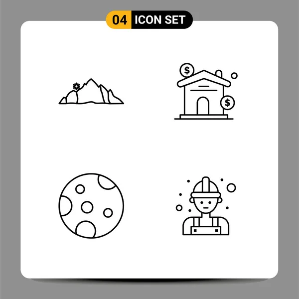 Mobile Interface Line Set Pictograms Hill Moon Mountain Estate Weather — Stock Vector