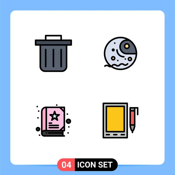 現代的な4つのファイルラインフラットカラーのセットごみ箱 デザインの写真編集可能なベクトルデザイン要素 — ストックベクタ