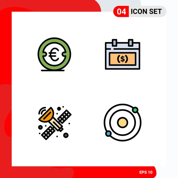 Modern Set Filledline Flat Colors Pictograph Coin Date Investment Appointment - Stok Vektor