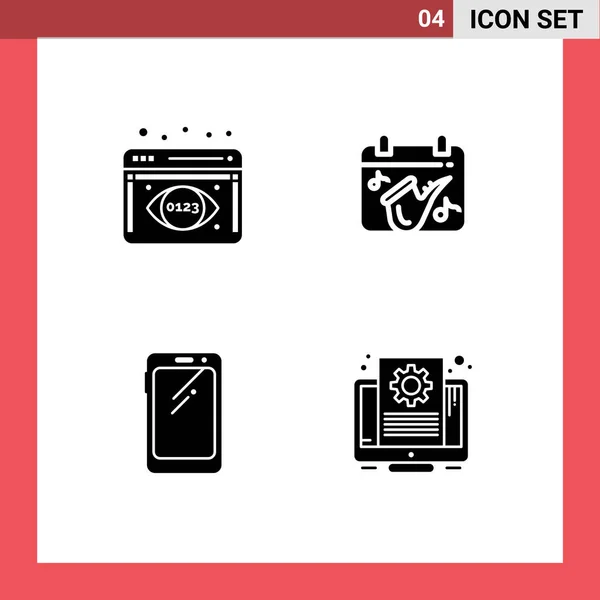 Mobile Interface Solid Glyph Set Pictograms Analytics Monitoring Mobile Calendar — Stock Vector