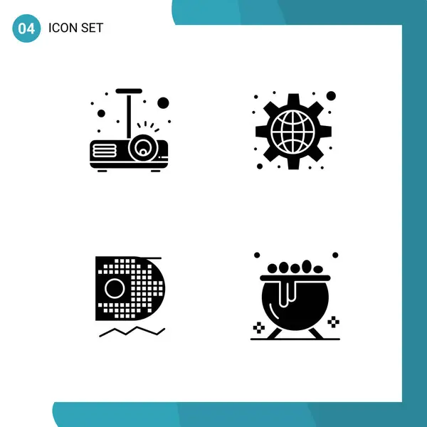 Pictogram Set Simple Solid Glyphs Beamer Scince Light Public Mining — Stock Vector