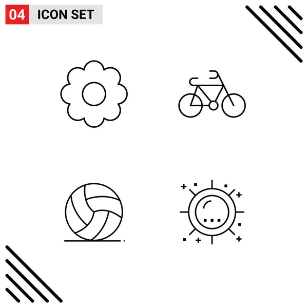 Set Colores Planos Filledline Comerciales Para Flores Deporte Bicicleta Fútbol — Vector de stock