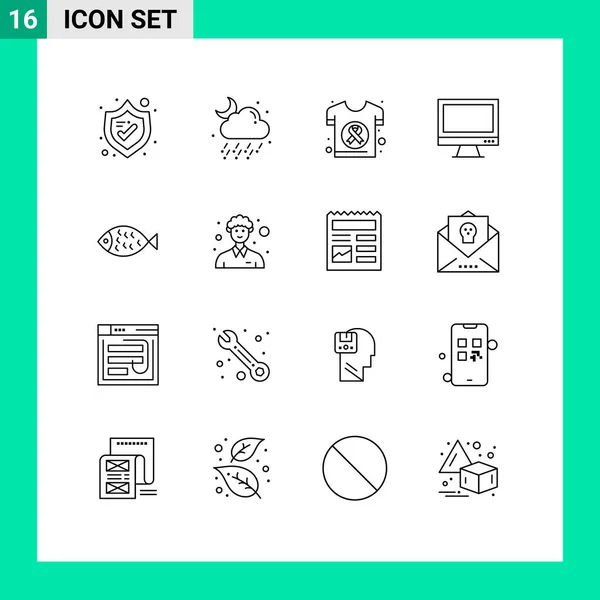 Universal Icon Symbols Grupo Contornos Modernos Peces Imac Cáncer Dispositivo — Vector de stock