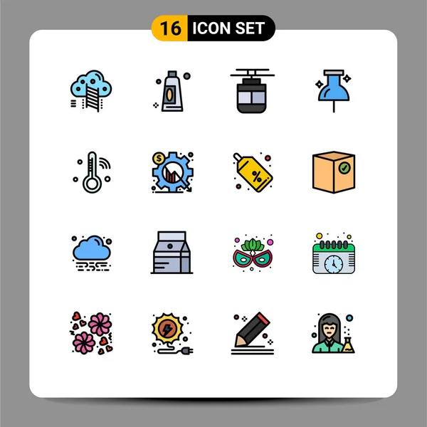 Linha Preenchimento Cor Plana Interface Móvel Conjunto Pictogramas Temperatura Internet — Vetor de Stock