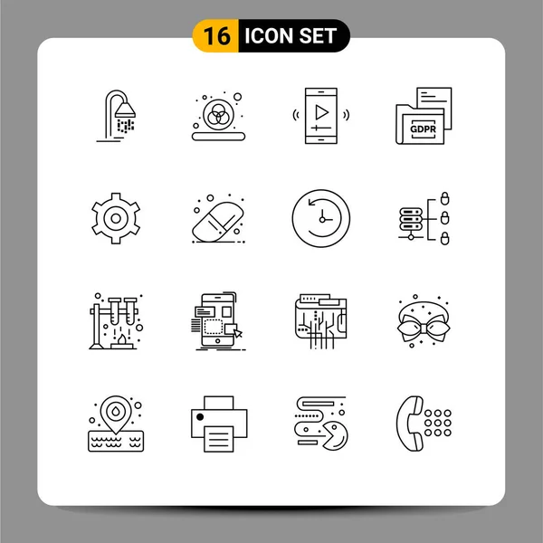 Creative Icons Modern Signs Symbols Gear Folder Movie Screen File — Stock Vector