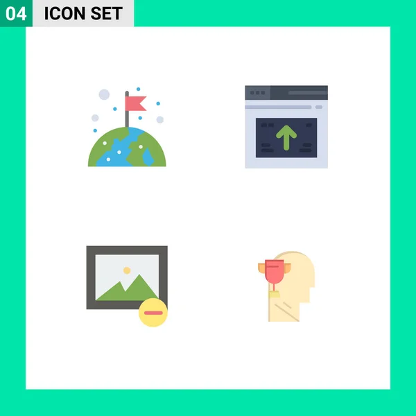Modern Set Lapos Ikonok Szimbólumok Mint Föld Törölje Zászló Web — Stock Vector