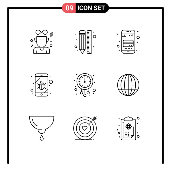Iconos Creativos Signos Símbolos Modernos Reloj Seguridad Diseño Móvil Teléfono — Vector de stock