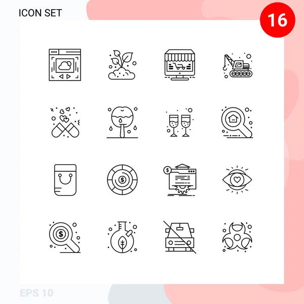 Mobile Interface Outline Set Van Pictogrammen Van Hart Capsule Online — Stockvector