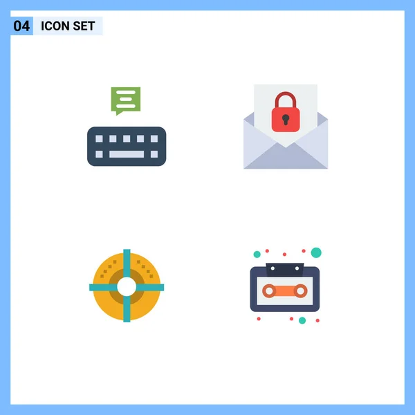 Pictogram Set Simple Flat Icons Keyboard Strategy Communication Lock Audio — Stock Vector