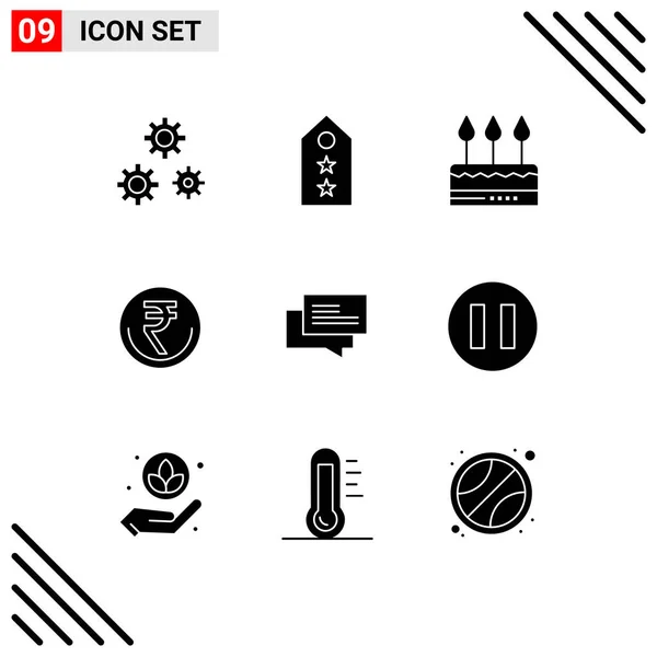 Set Modern Icons Sysymbols Signs Indian Currency Two Business Holiday — Vector de stock