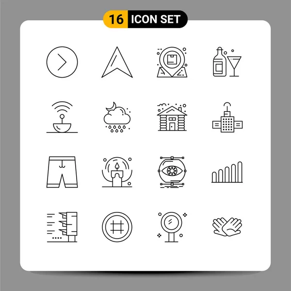 Сток Векторна Іконка Пакет Лінійних Знаків Символів Сталі Вина Комунікації — стоковий вектор