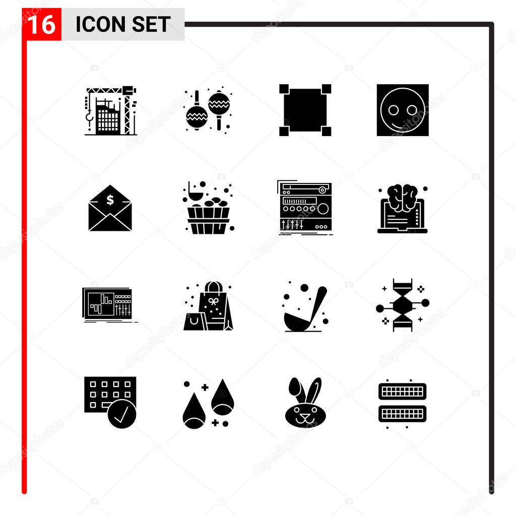 Solid Glyph Pack of 16 Universal Symbols of mail, hardware, path, equipment, electric Editable Vector Design Elements