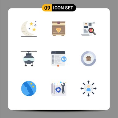 html, araçlar, portföy, ulaşım, helikopter düzenlenebilir vektör tasarım elementlerinin 9 basit düz renk kümesi