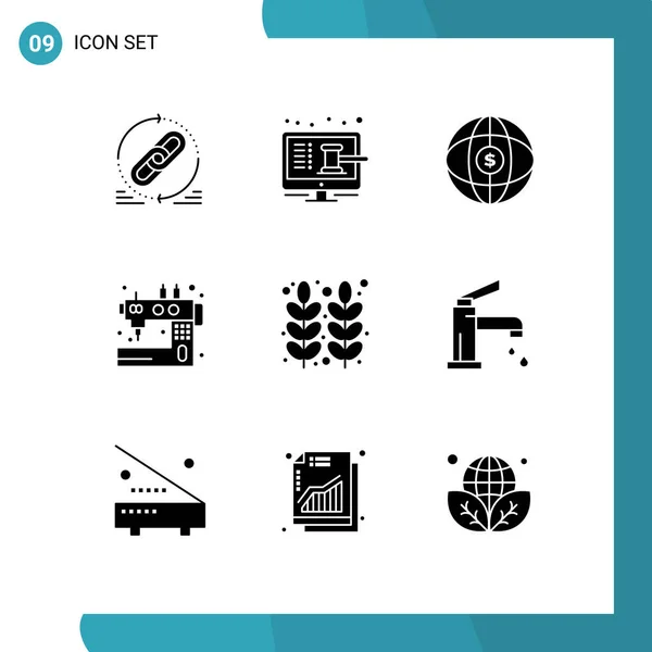 Thematic Vector Solid Glyphs Editable Symbols Sewing Machine Online Handcraft — Stock Vector
