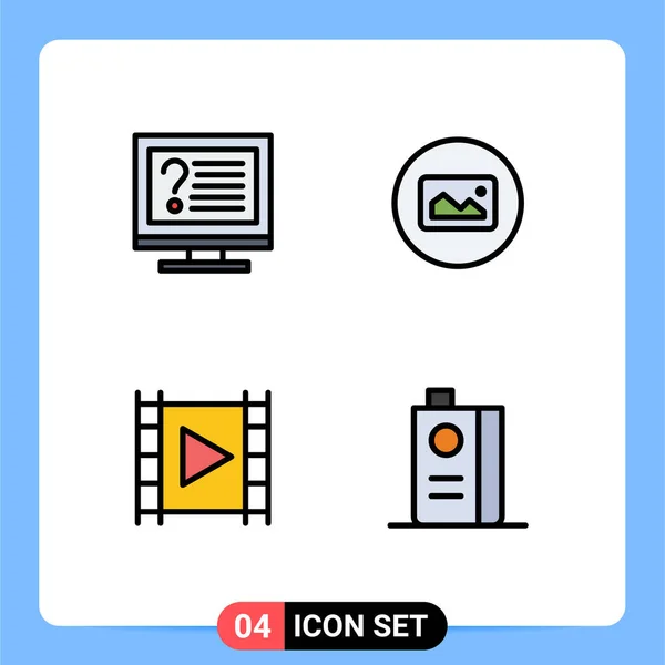 Pictograma Conjunto Simples Filledline Plano Cores Computador Mídia Informações Foto — Vetor de Stock