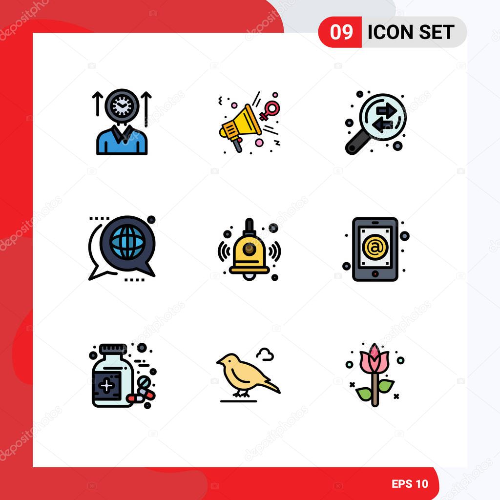 Set of 9 Modern UI Icons Symbols Signs for global, discussion, presentation, communication, exchange Editable Vector Design Elements
