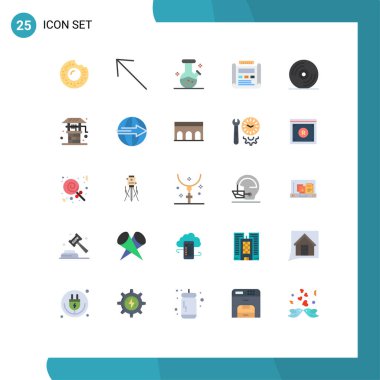 Tarım, medya, iksir, disk, Düzenlenebilir Vektör Tasarım Elemanları çizimi için Izgarada 25 Vektör Düz Renk kümesi