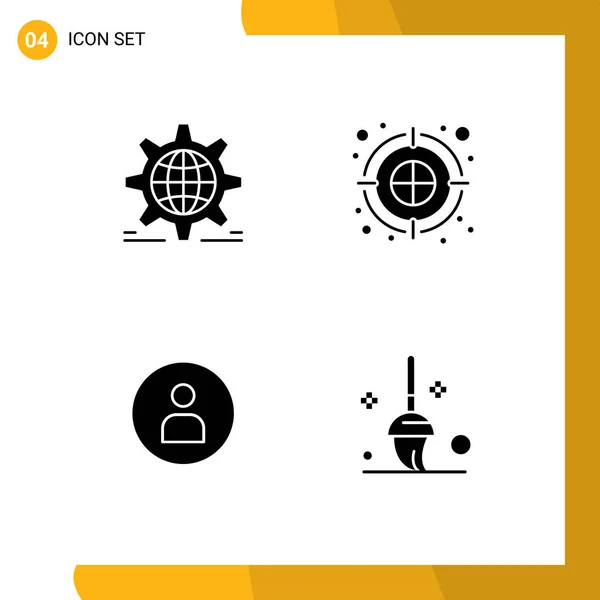 Universal Solid Glyph Signs Symbols Setting Man Globe Color Fill — Stock Vector