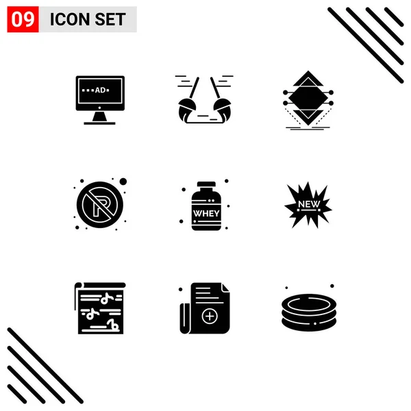 Set Icone Moderne Simboli Segni Segno Parcheggio Spazzata Scienza Editable — Vettoriale Stock
