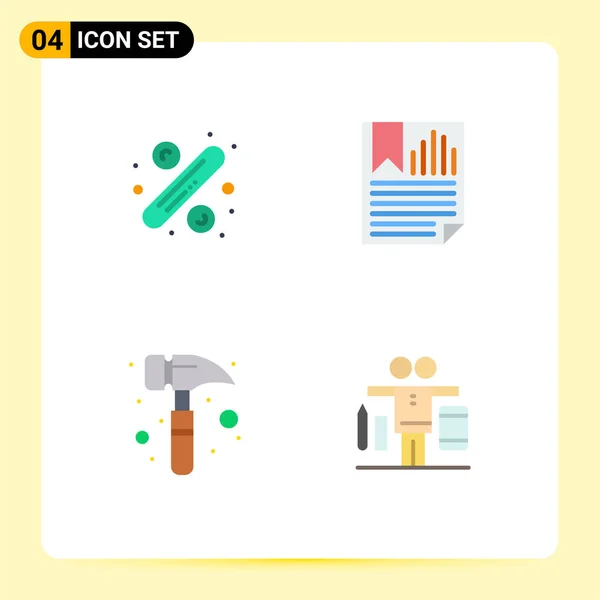 Mobile Interface Flat Icon Set Pictograms Percentage Claw Hammer Tag — Vector de stock