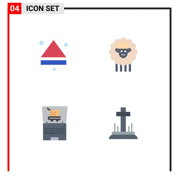 Pictograma Conjunto Simples Iconos Planos Flecha Ordenador Portátil Abajo Ovejas — Vector de stock