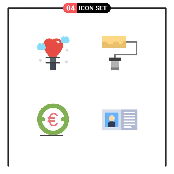 Set Commercial Flat Icons Csomag Léggömb Pénz Minta Euro Kapcsolat — Stock Vector