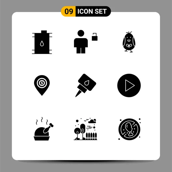 Thematic Vector Solid Glyphs Editable Symbols Money Pin Unlocked Map — Stock Vector