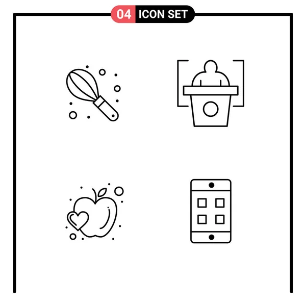 Set Modern Icons Symbols Signs Manual Food Education Apple Cell — Stock Vector