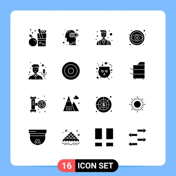 Moderno Conjunto Solid Glyphs Pictograph Áudio Gráfico Mente Olho Pessoas — Vetor de Stock