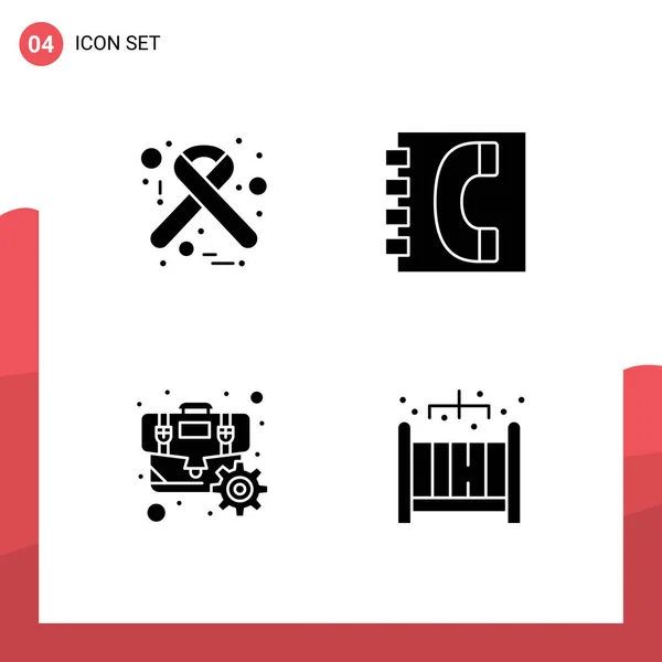 Mobile Interface Solid Glyph Set Pictograms Hiv Briefcase Ribbon Contact — 스톡 벡터