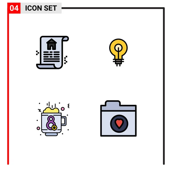 Пакет Четырех Универсальных Цветов Документ День Лампочка Глаз Чай Стол — стоковый вектор