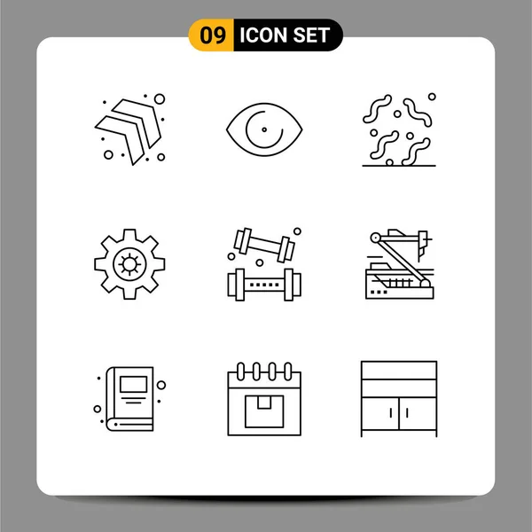 一套九套现代Ui图标 用于升降 设置可编辑向量设计元素的符号符号 — 图库矢量图片