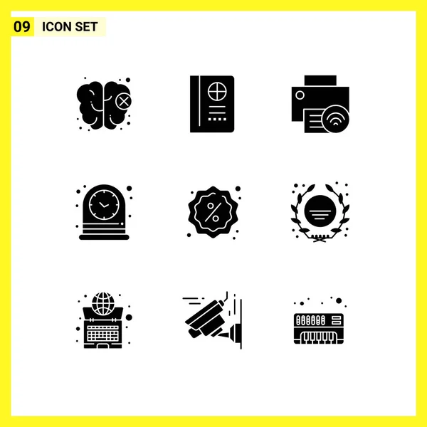Set Commercial Solid Glyphs Pack Sale Badge Gadget Watch Table — Stock Vector