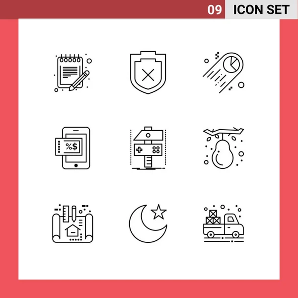 Set Icone Moderne Simboli Segni Sviluppare Costruire Grafico Sconto Mobile — Vettoriale Stock