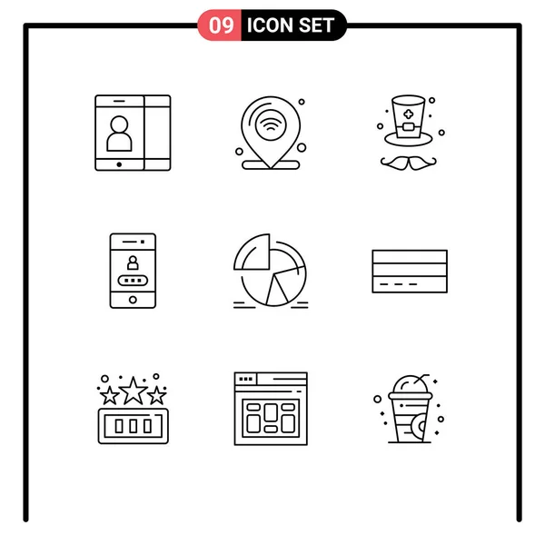 Stock Vector Icon Confezione Segni Simboli Linea Statistiche Grafici Cappello — Vettoriale Stock