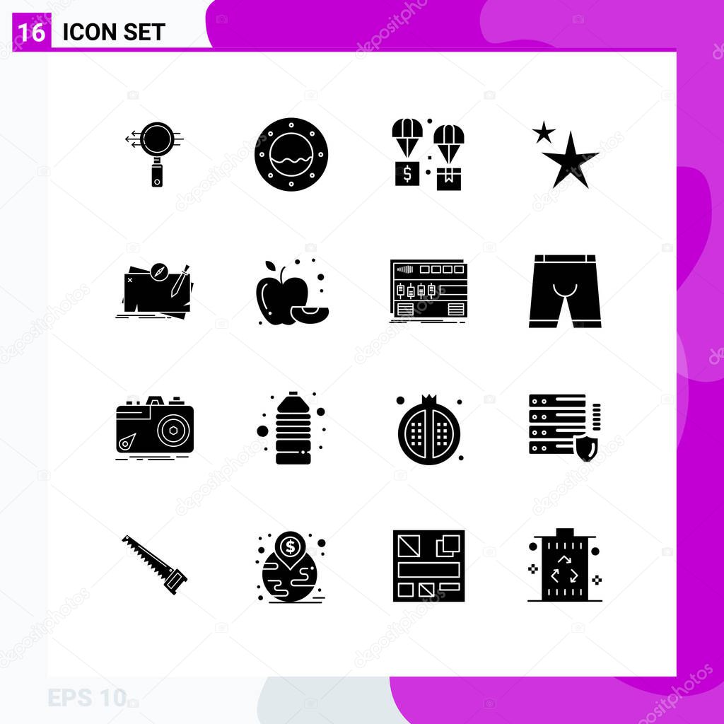 Modern Set of 16 Solid Glyphs Pictograph of mission, game, delivery, star, abstract Editable Vector Design Elements
