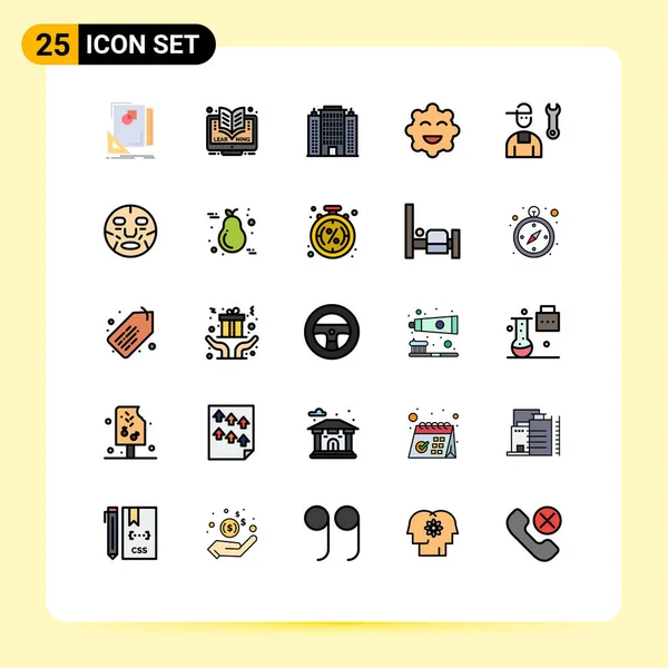Interfaz Móvil Línea Llena Color Plano Conjunto Pictogramas Hombre Emojis — Vector de stock