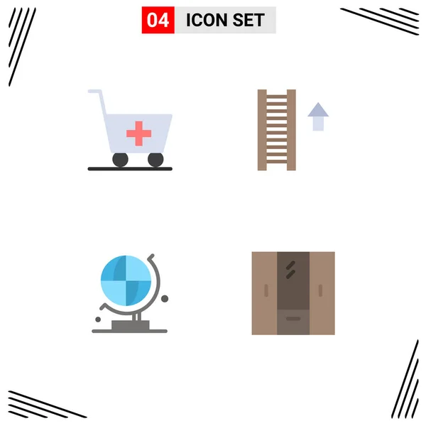 Set Iconos Planos Comerciales Pack Para Carrito Ciencia Escalera Flecha — Vector de stock