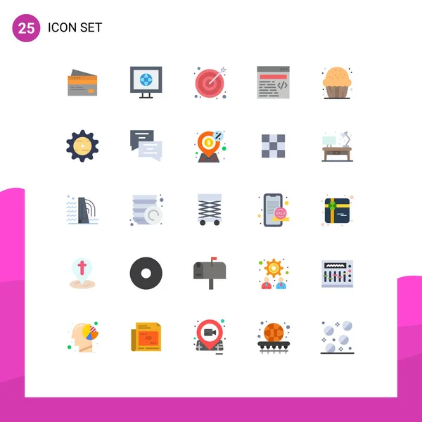 25个现代标志和糖果 互联网 商业编辑向量设计元素符号的用户界面平面彩色套件 — 图库矢量图片