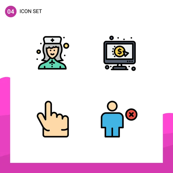 Zestaw Kreatywnych Filledline Płaskich Kolorów Pielęgniarki Palca Wskazującego Pielęgniarki Avatar — Wektor stockowy