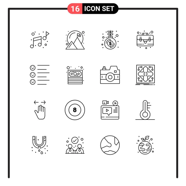 现代化的16个外设和符号集 如Emojis List Investment Format Briefcase可编辑向量设计元素 — 图库矢量图片