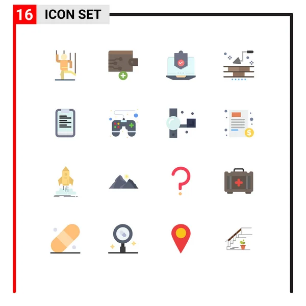 16個のモダンなUiアイコンのセットトロール レンガ アンチウイルス セキュリティ 保護されたクリエイティブベクトルデザイン要素の編集可能なパックのための記号 — ストックベクタ
