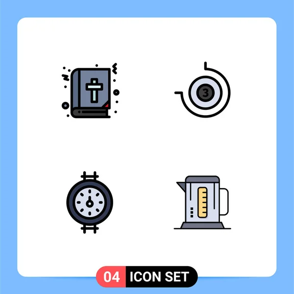 计时器 咖啡可编辑矢量设计元素4个通用符号的从线平色包 — 图库矢量图片