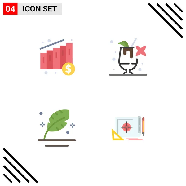 Mobile Interface Flat Icon Set Pictograms Medical Quill Cocktail Feather — Stockový vektor