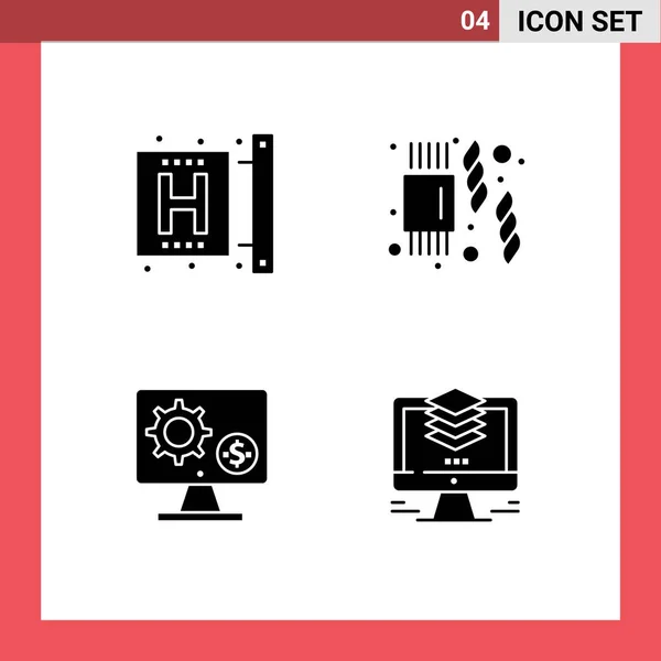 Solid Glyph Pack Universal Symbols Center Monitor Form Sweet Setting — Stock Vector