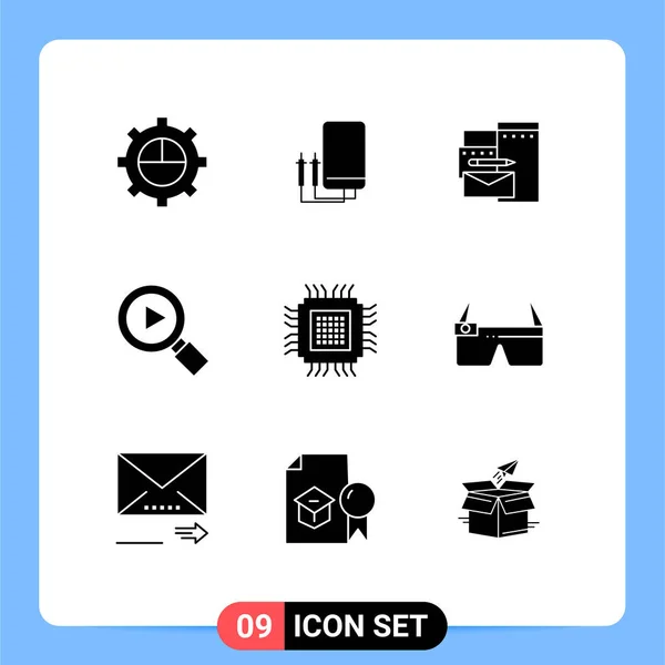 Pictogram Set Simple Solid Glyphs Cloud Video Tester Search Corporate — Stock Vector