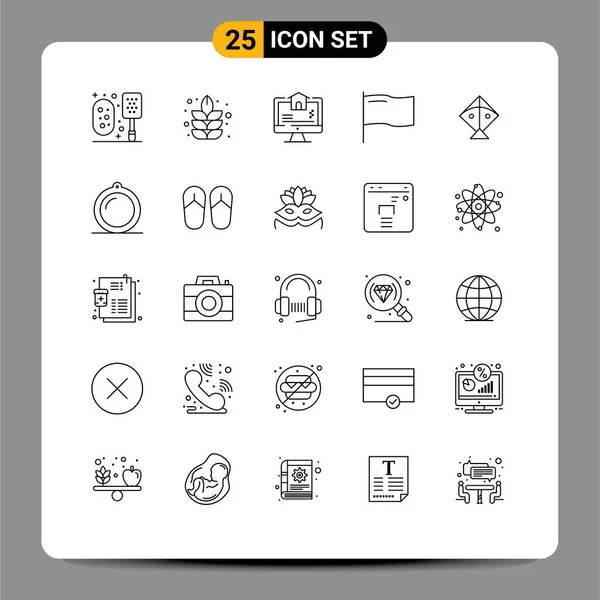 Set Modern Icons Symbols Signs Decor Festival Real Kite Flag — Stock Vector